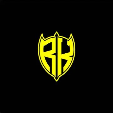 The initial letter of the shield logo R K is yellow. Stock Illustration