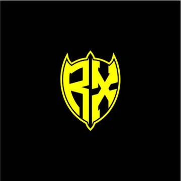 The initial letter of the shield logo R X is yellow. Stock Illustration