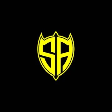 The initial letter of the shield logo S A is yellow. Stock Illustration