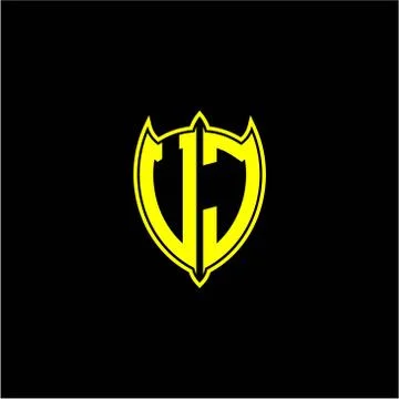 The initial letter of the shield logo V J is yellow. Stock Illustration
