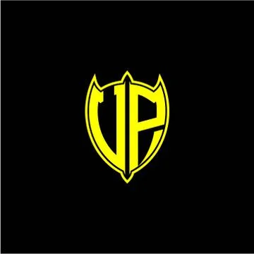 The initial letter of the shield logo V P is yellow. Stock Illustration