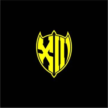 The initial letter of the shield logo X I is yellow. Stock Illustration