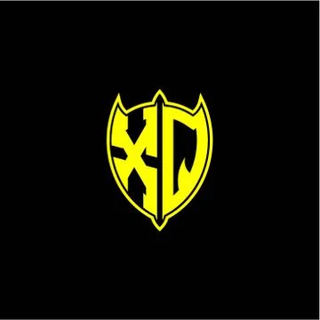 The initial letter of the shield logo X Q is yellow. Stock-Illustration