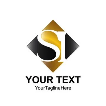 Initial letter SI logo template colored black gold square design for business Stock Illustration