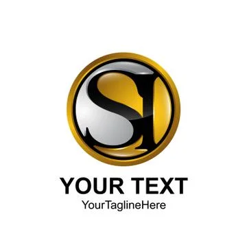 Initial letter SI logo template colored black gold circle design for business Stock Illustration