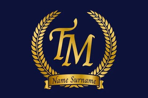 Initial letter T and M, TM monogram logo design with laurel wreath. Luxury .. Stock Illustration
