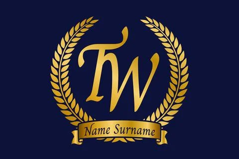 Initial letter T and W, TW monogram logo design with laurel wreath. Luxury .. Stock Illustration