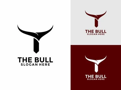 Initial Letter T with Bull Head Long Horn logo design vector template Stock Illustration