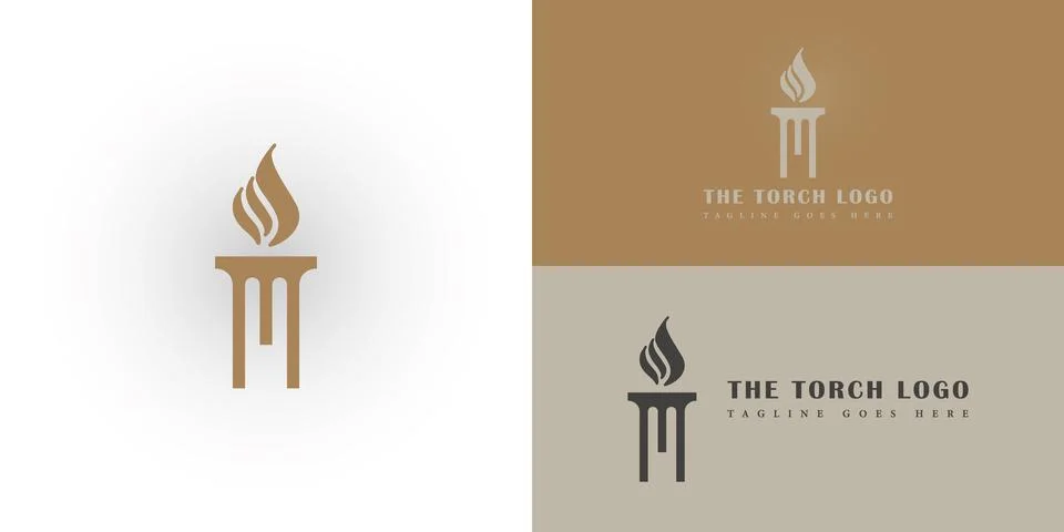 Initial Letter T Burning Torch Fire Flame with Pillar column logo design Stock Illustration