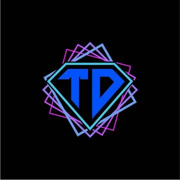 Initial letter T D with diamond design and square ornament as decoration Stock Illustration