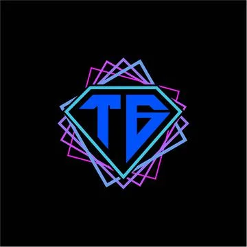Initial letter T G with diamond design and square ornament as decoration Stock Illustration