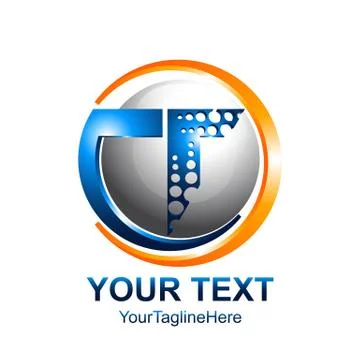 Initial letter T logo template colored orange blue circle sphere design for b Stock Illustration