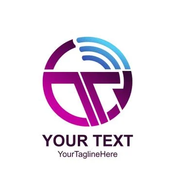 Initial letter T logo template colored purple circle signal design for busine Illustrazione stock