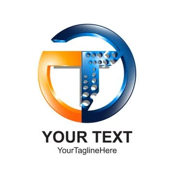 Initial letter T logo template colored orange blue circle design for business Stock Illustration