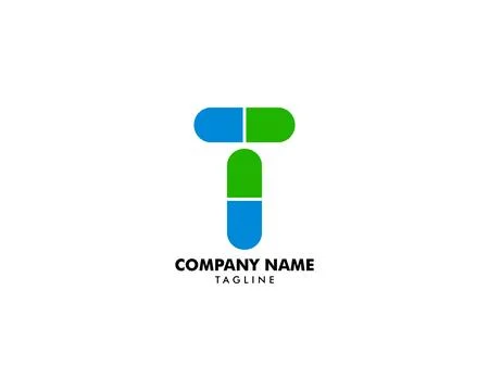 Initial Letter T Pill or Capsule Logo Design Illustrazione stock
