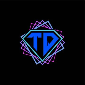 Initial letter T Q with diamond design and square ornament as decoration Stock Illustration