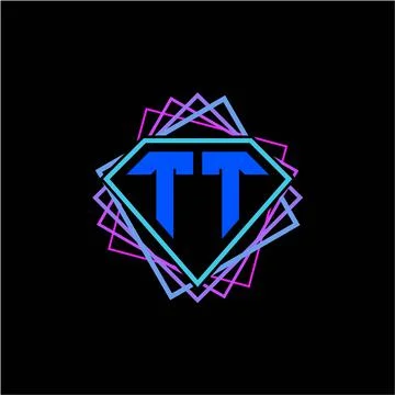 Initial letter T T with diamond design and square ornament as decoration Stock Illustration