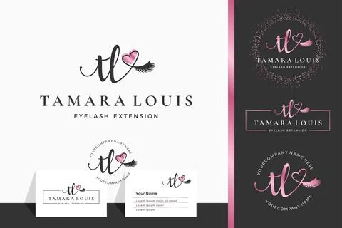 Initial letter T TL lash, Eyebrow, Lashes, eyelash extension logo design coll Stock Illustration