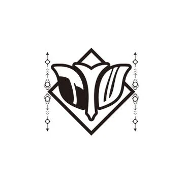 Initial letter T W bow and arrow, white and black, with square decoration. Stock Illustration