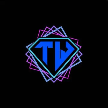 Initial letter T W with diamond design and square ornament as decoration Stock Illustration