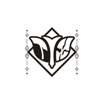 Initial letter T X bow and arrow, white and black, with square decoration. Stock Illustration