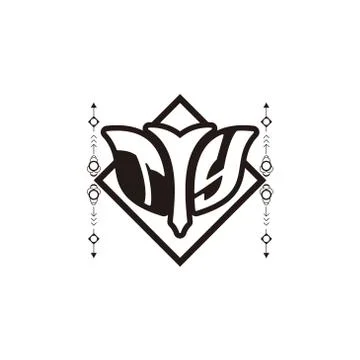 Initial letter T Y bow and arrow, white and black, with square decoration. Stock Illustration