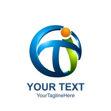 Initial letter TI logo template colored green blue abstrack circle swoosh des Stock Illustration
