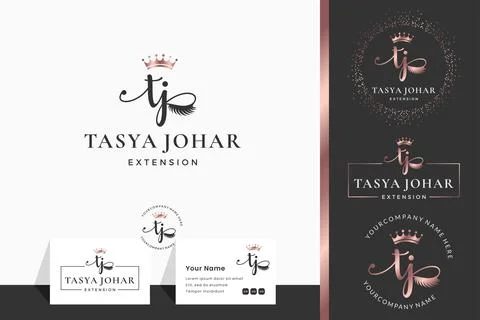 Initial letter TJ T lash, Eyebrow, Lashes, eyelash extension logo design coll Stock Illustration
