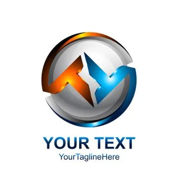 Initial letter TT logo template colored silver blue orange circle sphere desi Stock Illustration