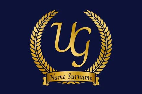 Initial letter U and G, UG monogram logo design with laurel wreath. Luxury .. Stock Illustration