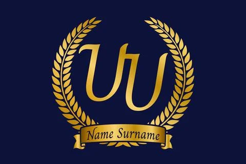 Initial letter U and U, UU monogram logo design with laurel wreath. Luxury .. Stock Illustration