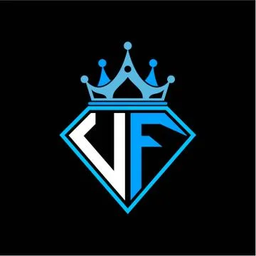 Initial letter U F diamond shape with crown decoration Stock Illustration