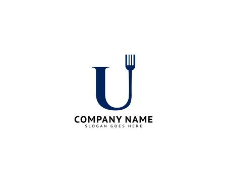 Initial Letter U with Fork for Restaurant Logo Design Stock Illustration