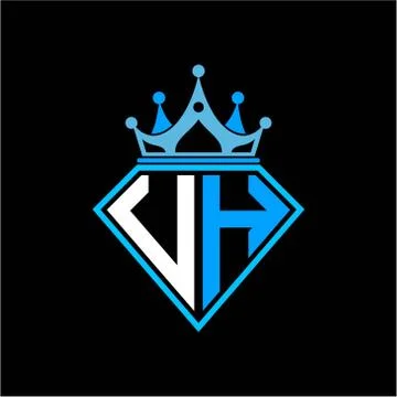 Initial letter U H diamond shape with crown decoration Stock Illustration