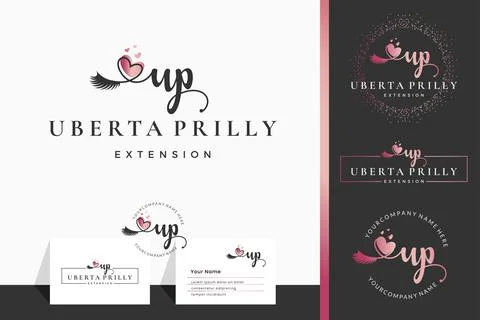 Initial letter U UP lash, Eyebrow, Lashes, eyelash extension logo design coll Stock Illustration