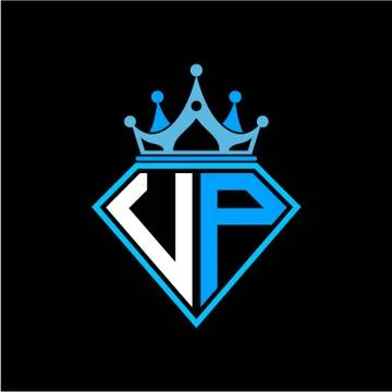 Initial letter U P diamond shape with crown decoration Stock Illustration