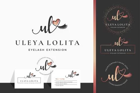 Initial letter UL U lash, Eyebrow, Lashes, eyelash extension logo design coll Stock Illustration
