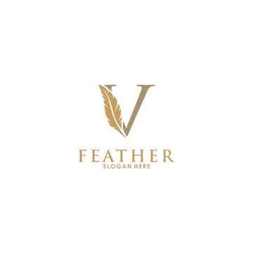 Initial letter V logo with Feather Luxury gold, Initial Feather Logo template Stock Illustration