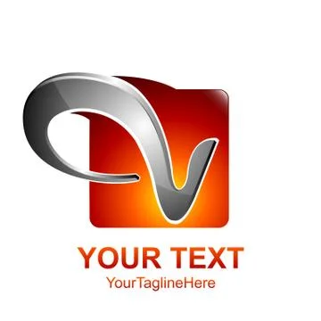 Initial letter V logo template colored orange curved square design for busine Stock Illustration