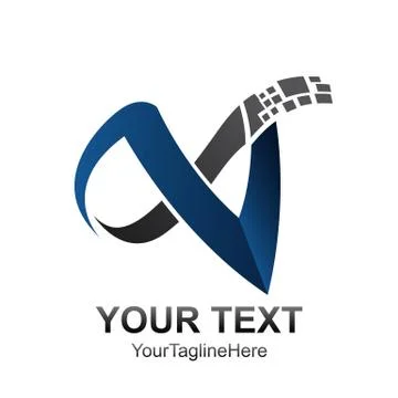 Initial letter V logo template colored blue pixel swoosh design for business  Illustrazione stock