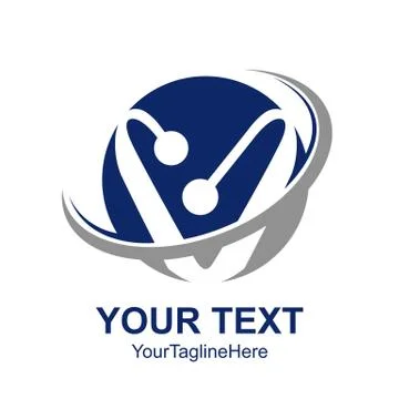 Initial letter V logo template colored blue grey circle swoosh design for bus Stock Illustration