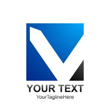 Initial letter V logo template colored blue grey square design for business a Stock Illustration