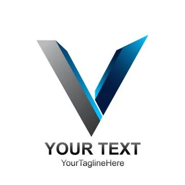 Initial letter V logo template colored blue silver sphere 3d design for busin Stock Illustration
