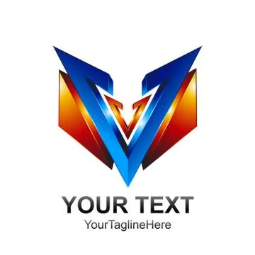 Initial letter V logo template colored blue orange 3d shield design for busin Stock Illustration