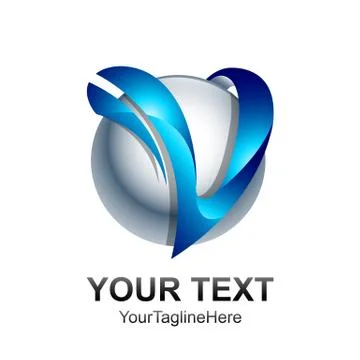 Initial letter V logo template colored blue silver sphere design for business Stock Illustration