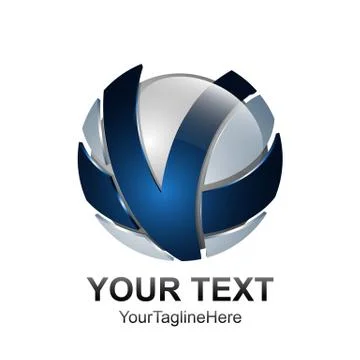 Initial letter V logo template colored blue silver sphere design for business Stock Illustration
