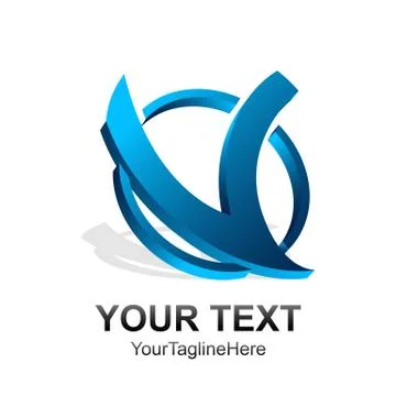 Initial letter V logo template colored blue circle 3d design for business and Stock Illustration