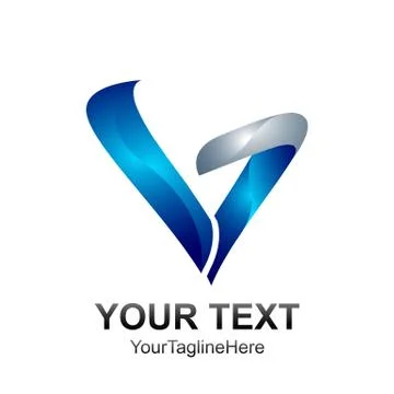 Initial letter V logo template colored blue silver 3d design for business and Stock Illustration
