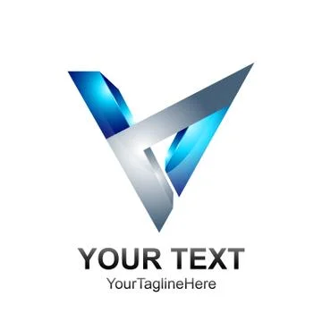 Initial letter V logo template colored blue silver sphere 3d design for busin Illustrazione stock