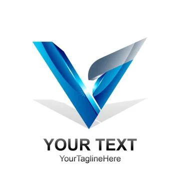 Initial letter V logo template colored blue silver sphere 3d design for busin Stock Illustration